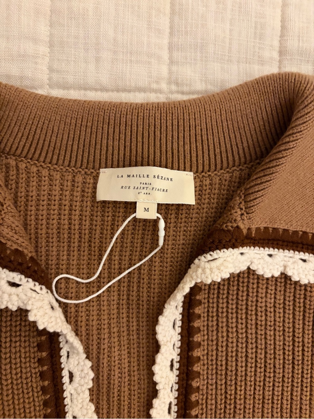Sezane Ivane Crochet-Trim collar Knit Sweater - Camel size M like new - Picture 2 of 5